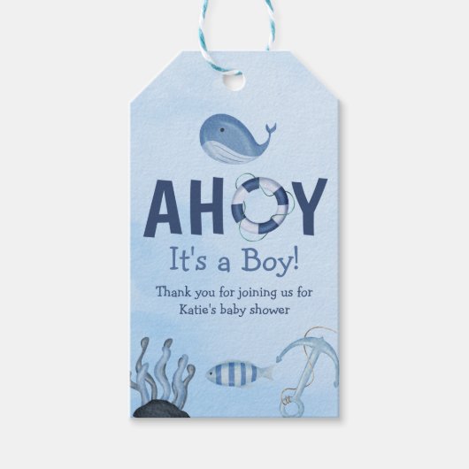 Ahoy Het is een Boy Ocean Animals Kustdieren Baby Cadeaulabel (Voorkant)