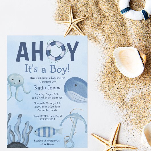 Ahoy Het is een Boy Ocean Animals Kustdieren Baby  Kaart