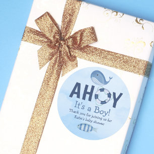 Ahoy Het is een Boy Ocean Animals Kustdieren Baby Ronde Sticker