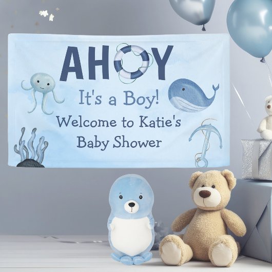 Ahoy Het is een Boy Ocean Animals Kustdieren Baby  Spandoek