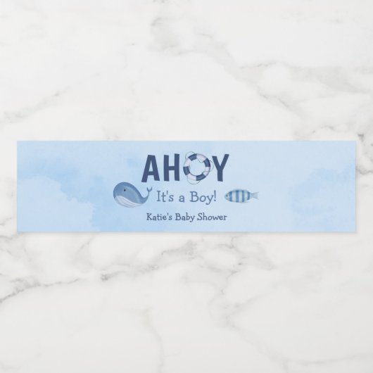 Ahoy Het is een Boy Ocean Animals Kustdieren Baby  Waterfles Etiket (Enkel label)
