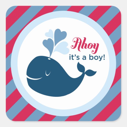 Ahoy, het is een Boy Red en Navy Blue Baby shower Vierkante Sticker (Voorkant)