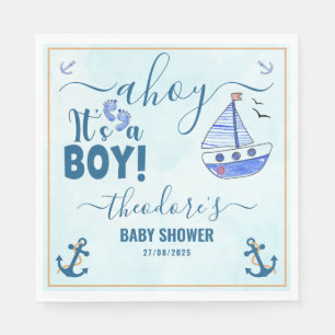 Ahoy Het is een Boy Sailboat Baby shower Waterverf Servet