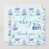 Ahoy het is een Boy Sailboat Nautisch Baby shower Bedankkaart (Voorkant)
