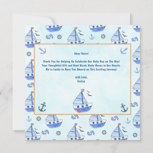 Ahoy het is een Boy Sailboat Nautisch Baby shower Bedankkaart