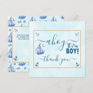 Ahoy het is een Boy Sailboat Nautisch Baby shower  Bedankkaart