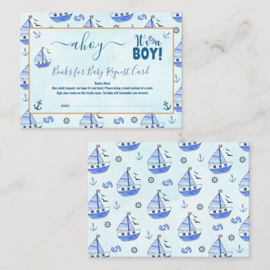 Ahoy het is een Boy Sailboat Nautisch Baby shower Informatiekaartje (Voorkant / Achterkant)