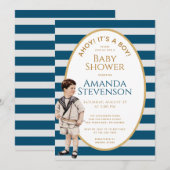 Ahoy Het is een Boy Sailor Gold Nautisch Baby show Kaart (Voorkant / Achterkant)