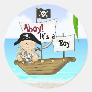 Ahoy! Het is een Boy Schattige Buccaneer Pirate Ba Ronde Sticker