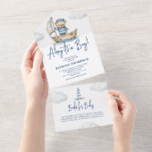 Ahoy het is een Boy Teddy Bear Baby shower All In One Uitnodiging (Afscheurbaar)
