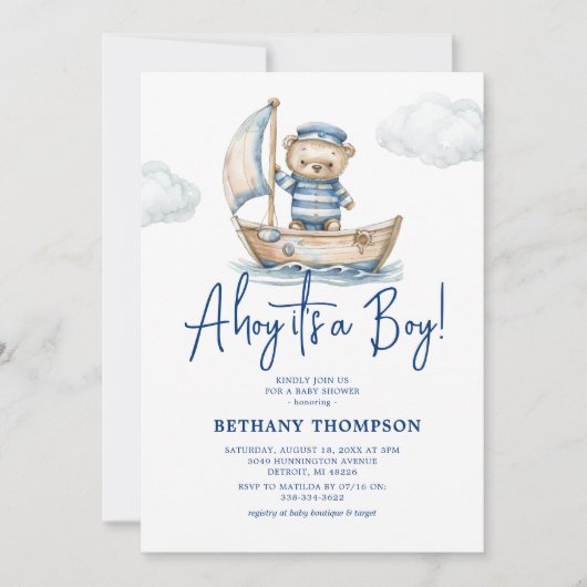 Ahoy het is een Boy Teddy Bear Baby shower Kaart (Voorkant)