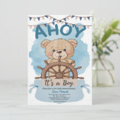 Ahoy Het is een Boy Teddy Bear Zeilboot Baby showe Kaart (Staand voorkant)