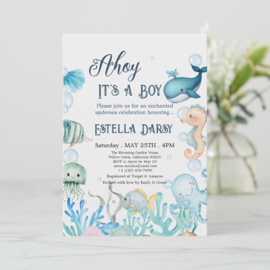 Ahoy! Het is een Boy Under The Zee Boy Baby shower Kaart (Staand voorkant)