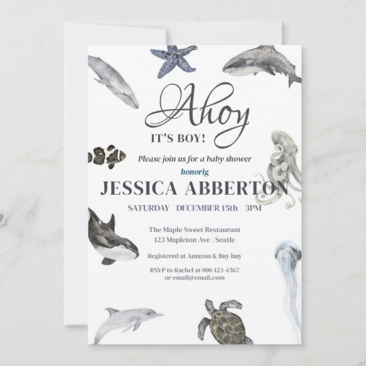 Ahoy, het is een Boy Waterverf Baby shower Kaart (Voorkant)