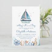 Ahoy! Het is een Boy Waterverf Sailboat Baby showe Kaart (Staand voorkant)
