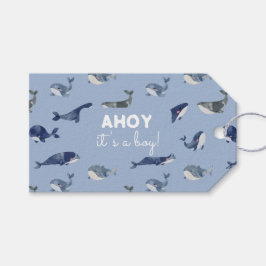 AHOY Het is een Boy Whale Baby shower Cadeaulabel