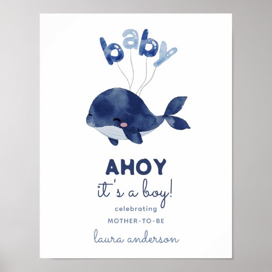 AHOY Het is een Boy Whale Baby shower Welkom Poster (Voorkant)