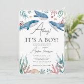 Ahoy Het is een Boy Whale Onder het Zee Baby showe Kaart (Staand voorkant)