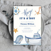 Ahoy Het is een Boy Whale Sailboat Baby shower Kaart