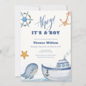 Ahoy Het is een Boy Whale Sailboat Baby shower Kaart (Voorkant)