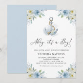 Ahoy Het is een Jongen Anchor Floral Nautical Baby Kaart (Voorkant / Achterkant)