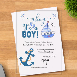 Ahoy het is een jongen anker nautische baby shower acryl uitnodigingen