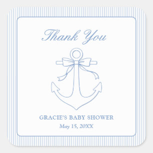 Ahoy Het is een Jongen Baby Borrel Bedankje Vierkante Sticker