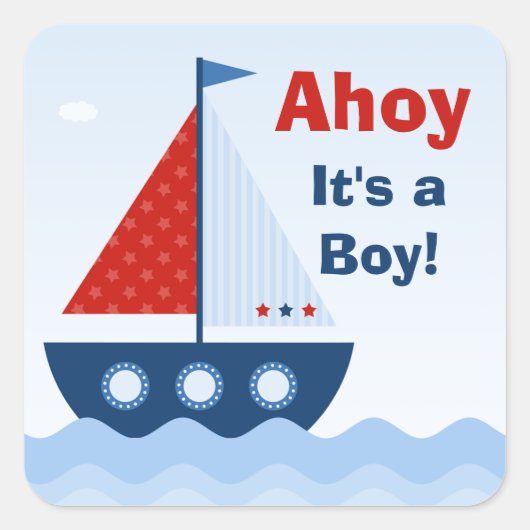 Ahoy Het is een Jongen Baby Borrel Sticker (Voorkant)