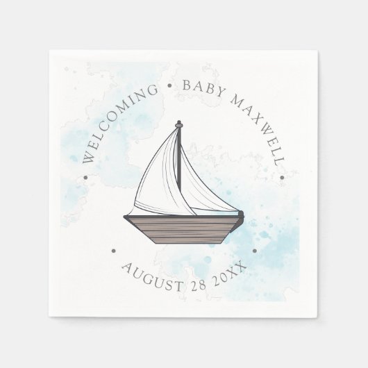 Ahoy. Het is een jongen! Baby Sailboot Baby Servet (Voorkant)