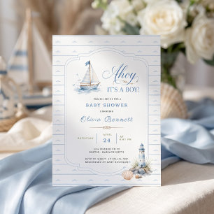 Ahoy Het Is Een Jongen Baby Shower Blauwe Zeilboot Kaart