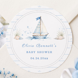 Ahoy Het Is Een Jongen Baby Shower Blauwe Zeilboot Ronde Sticker