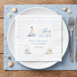 Ahoy Het Is Een Jongen Baby Shower Blauwe Zeilboot Servet