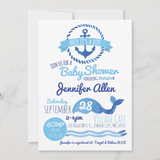 Ahoy Het is een jongen! Baby shower Uitnodiging (Voorkant)