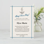 Ahoy. Het is een jongen! Baby shower Uitnodiging (Staand voorkant)