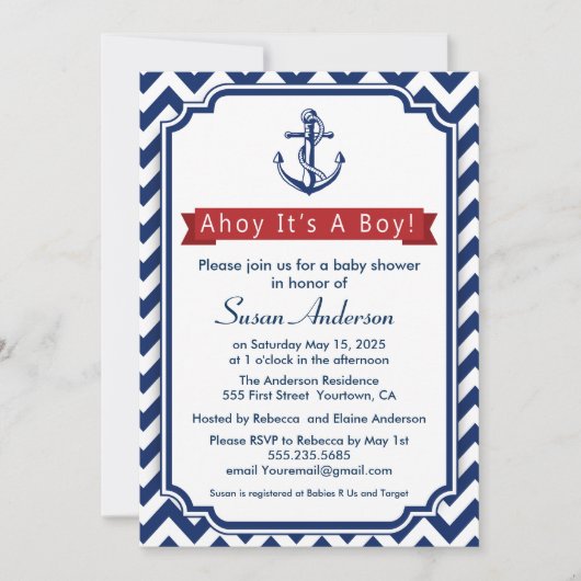 Ahoy. Het is een jongen! baby shower Uitnodiging (Voorkant)
