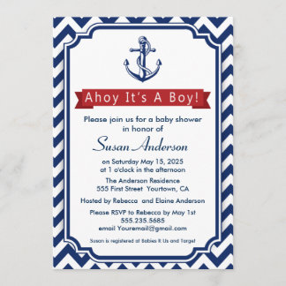 Ahoy. Het is een jongen! baby shower Uitnodiging
