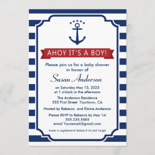 Ahoy. Het is een jongen! baby shower Uitnodiging