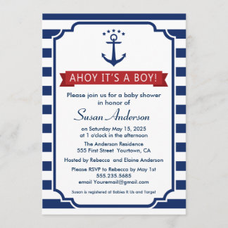 Ahoy. Het is een jongen! baby shower Uitnodiging