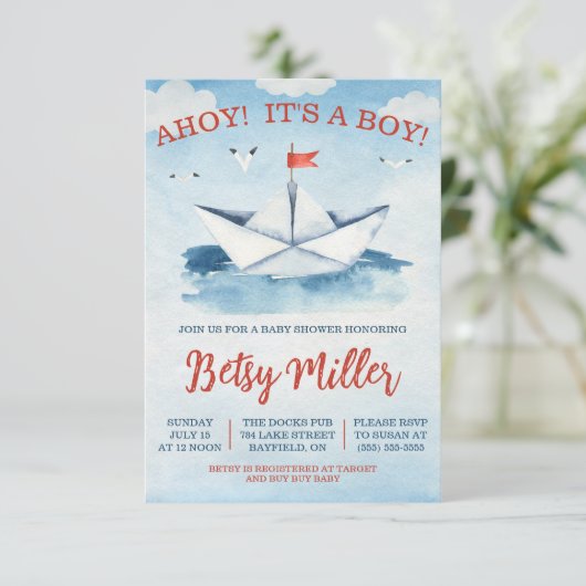 AHOY! Het is een jongen! Baby shower van een zeepa Kaart (Staand voorkant)