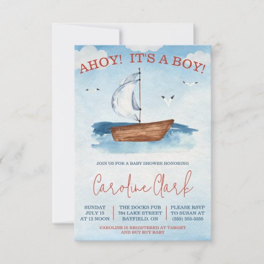 AHOY! Het is een jongen! Baby shower voor zeilbote Kaart (Voorkant)