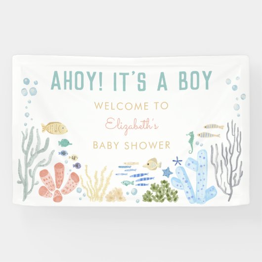 Ahoy! Het is een jongen Baby shower welkom Spandoek (Horizontaal)