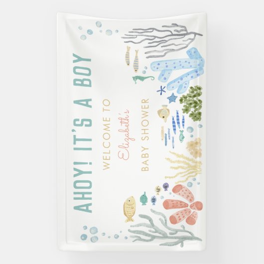 Ahoy! Het is een jongen Baby shower welkom Spandoek (Verticaal)