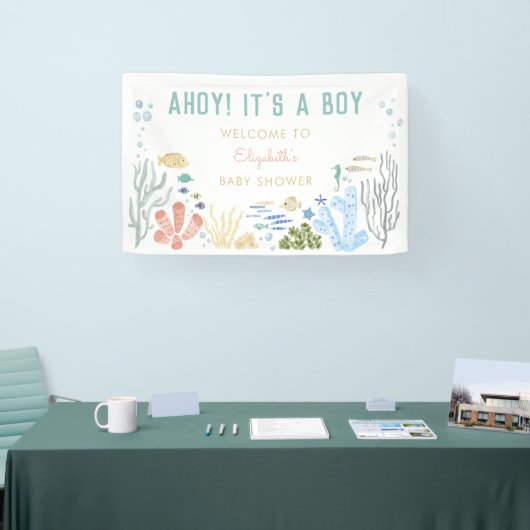 Ahoy! Het is een jongen Baby shower welkom Spandoek (Beurs)
