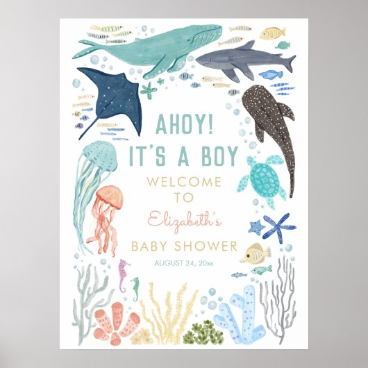 Ahoy het is een jongen Baby shower welkom teken Poster (Voorkant)