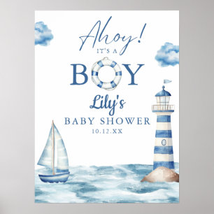 Ahoy het is een jongen baby shower welkomstbord poster