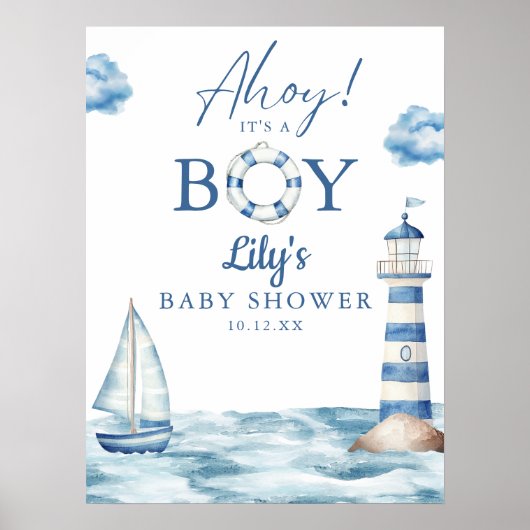 Ahoy het is een jongen baby shower welkomstbord poster (Voorkant)