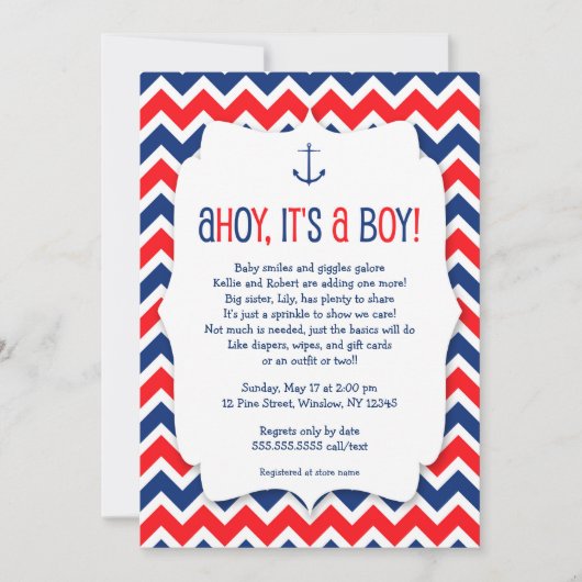 Ahoy het is een jongen baby sprinkle invite / naut kaart (Voorkant)