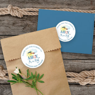 Ahoy het is een jongen bedankt baby shower favorie ronde sticker