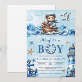 Ahoy het is een jongen blauw en bruin teddybeer ze kaart (Voorkant / Achterkant)