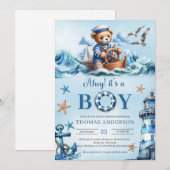 Ahoy het is een jongen blauw en bruin teddybeer ze kaart (Voorkant / Achterkant)